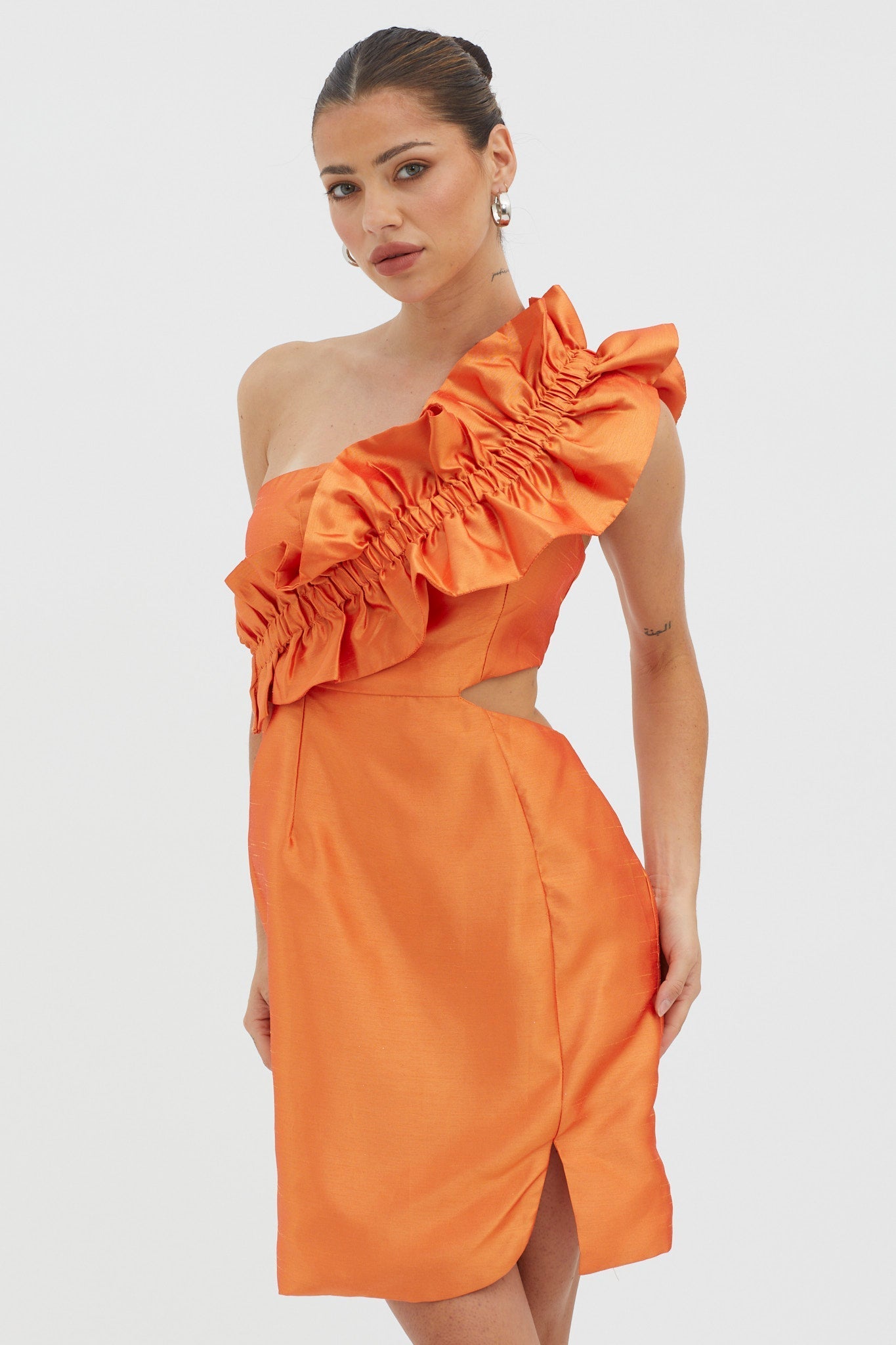 NY Moment Wide Ruffle Shoulder Mini Dress Orange