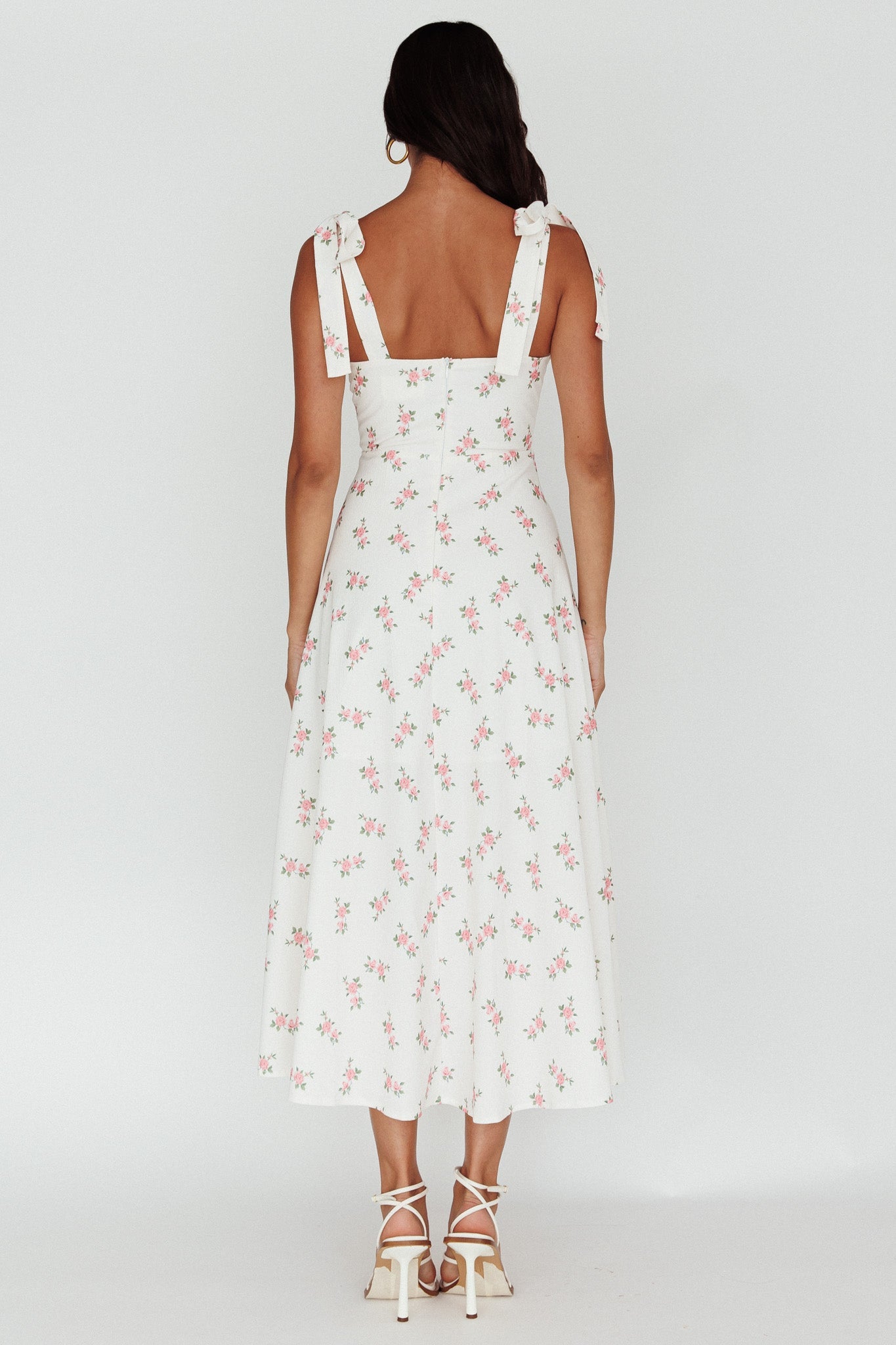 Mathilda Tied Shoulder Midi Dress Pink Floral