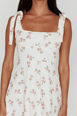 Mathilda Tied Shoulder Midi Dress Pink Floral