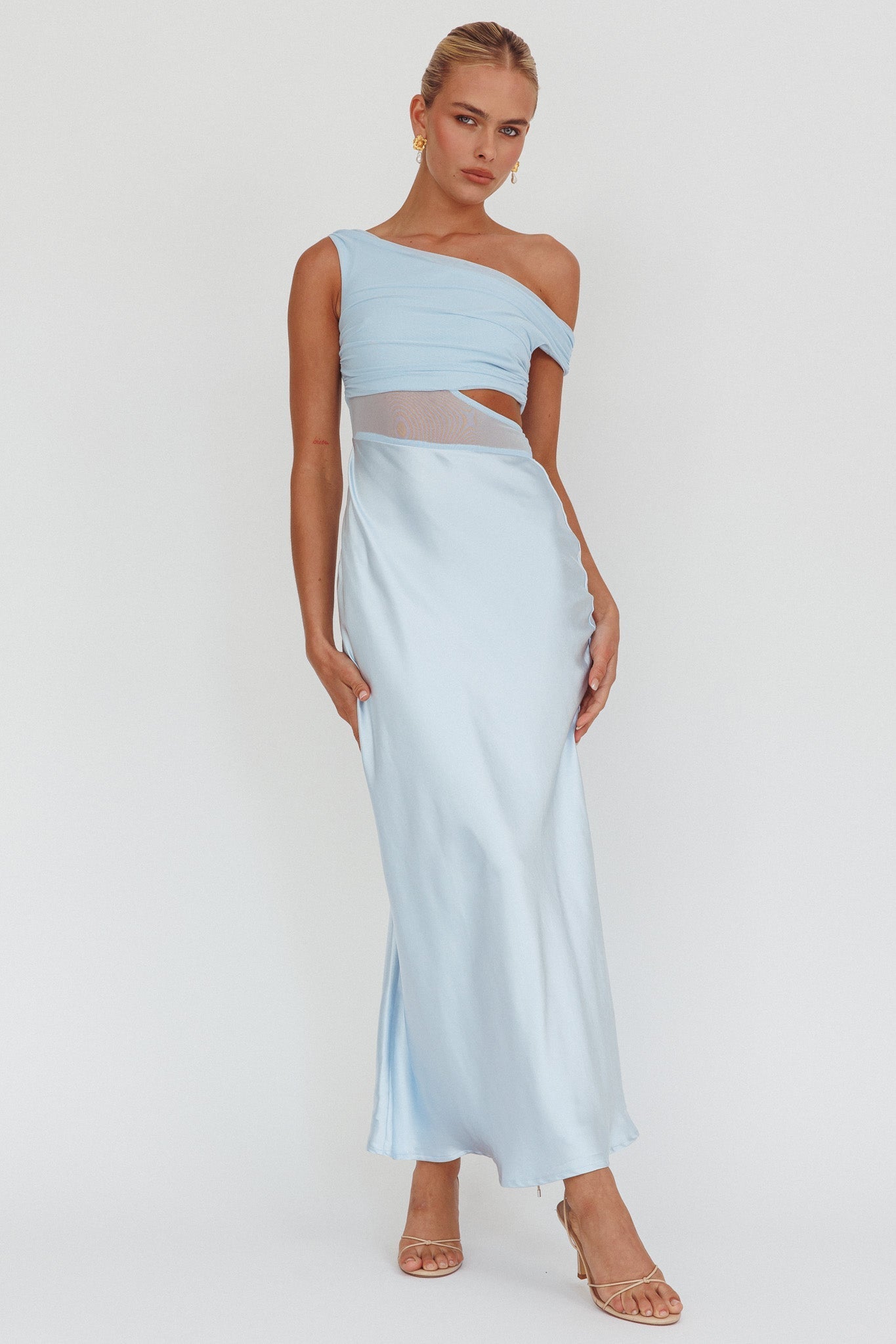 In Blooms Mesh Bodice Maxi Dress Blue