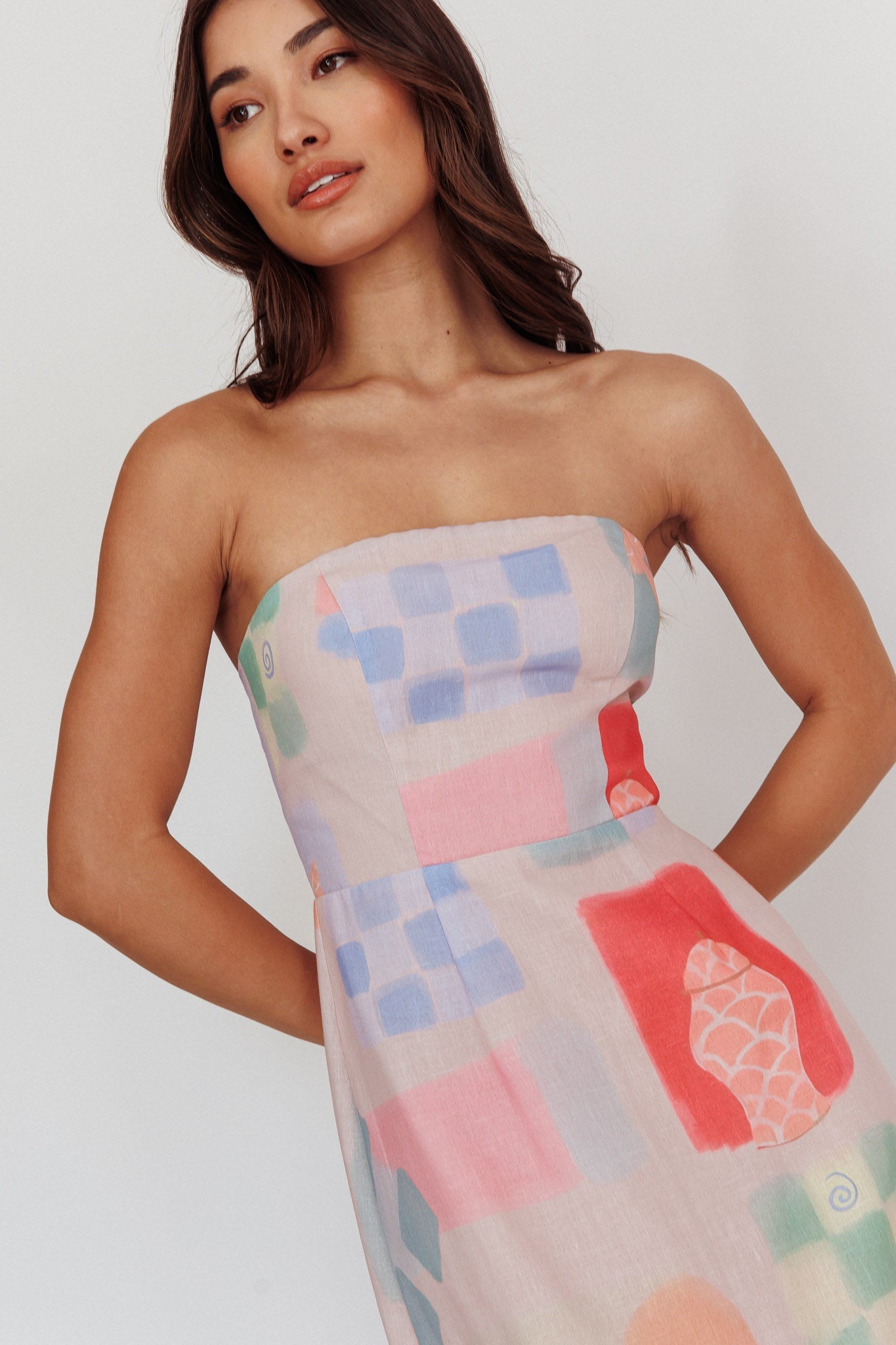 Eastern Sun Strapless Abstract Print Maxi Dress Multi