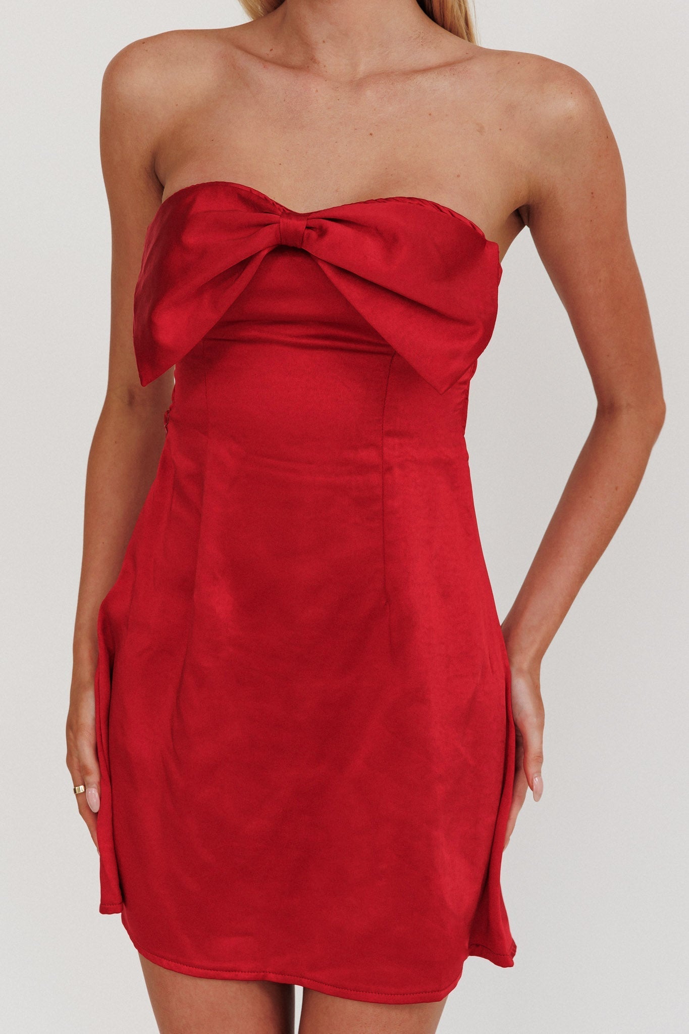 Sandi Bow Bust Mini Dress Red
