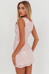 Country Club Cowl Neck Mini Dress Sequin Pink