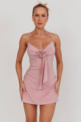 Addicted Glitter Rosette Mini Dress Baby Pink