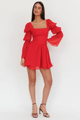 Miya Long Sleeve Mini Dress Red