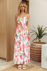 Holding Hands Sweetheart Neckline Maxi Dress Floral White