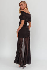 Clarita Sheer Ruched Maxi Dress Black