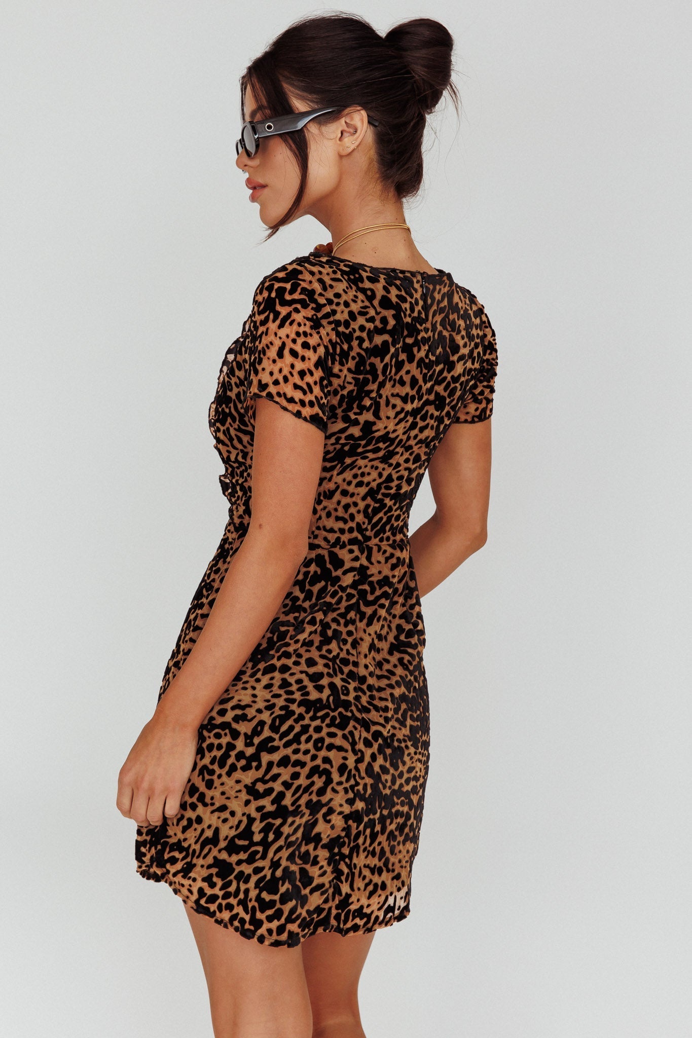 Ring Leader Short Sleeve Mini Dress Leopard Black