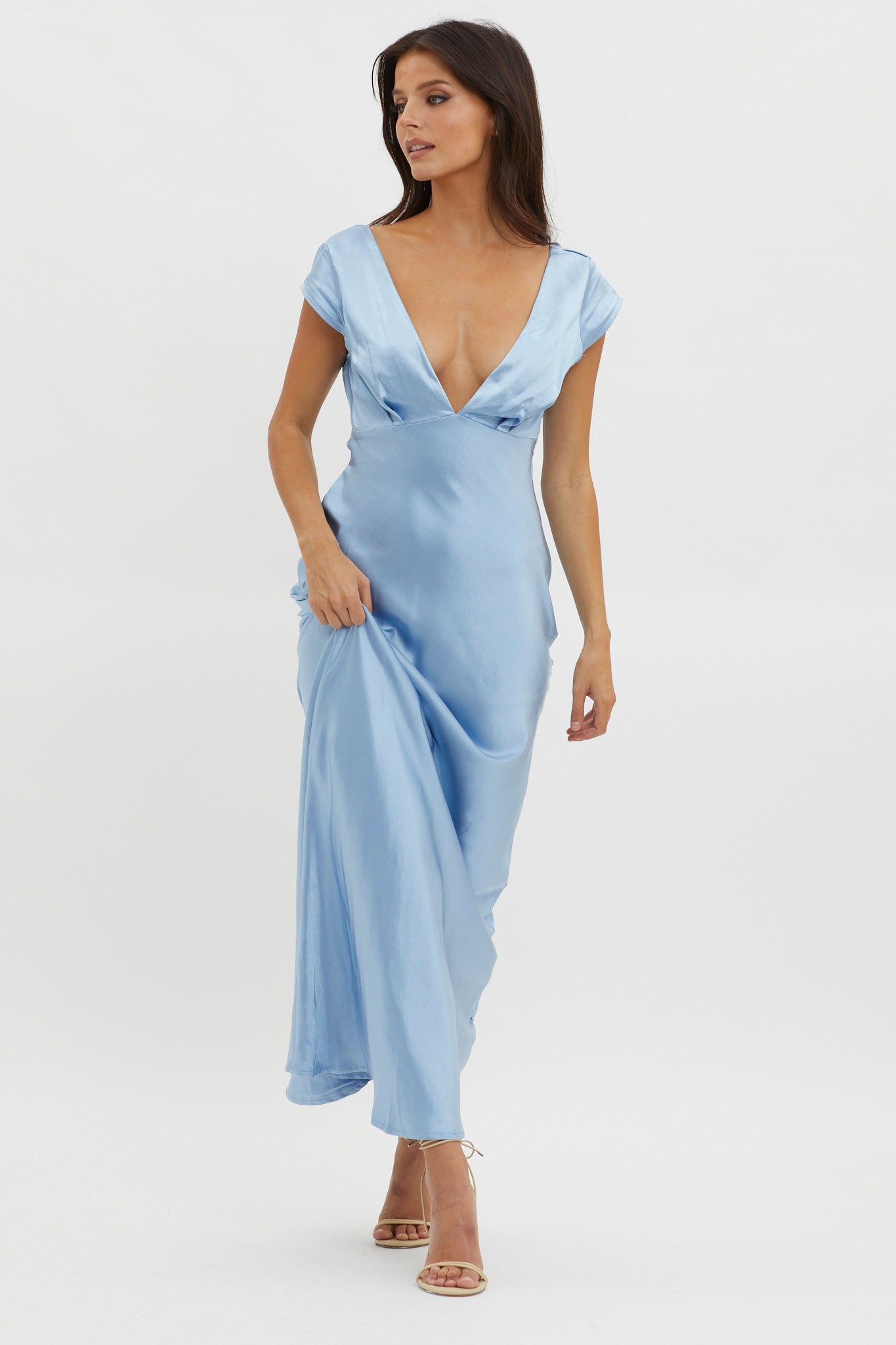 Lucinda V-Neck Twist Back Midi Dress Blue