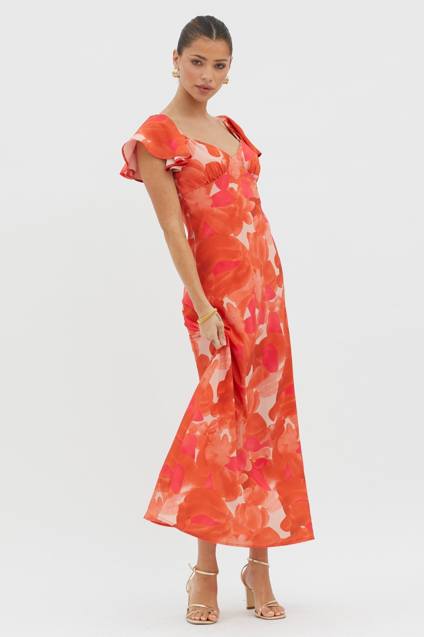 Park Avenue Flutter Sleeve Mini Dress Abstract Orange