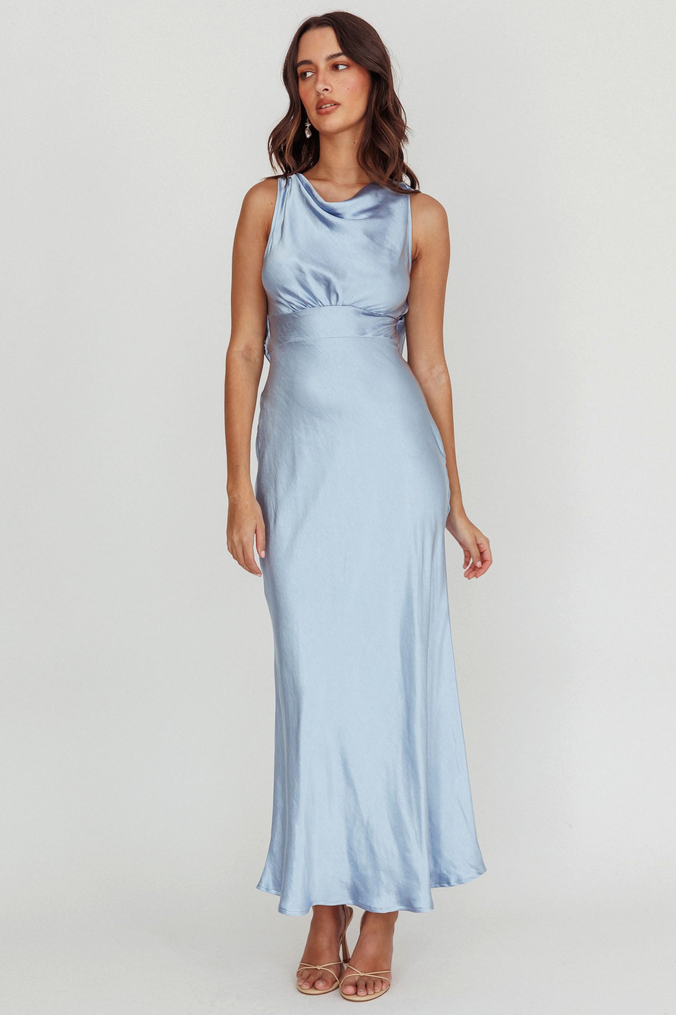 Isabella Satin Backless Maxi Dress Ocean