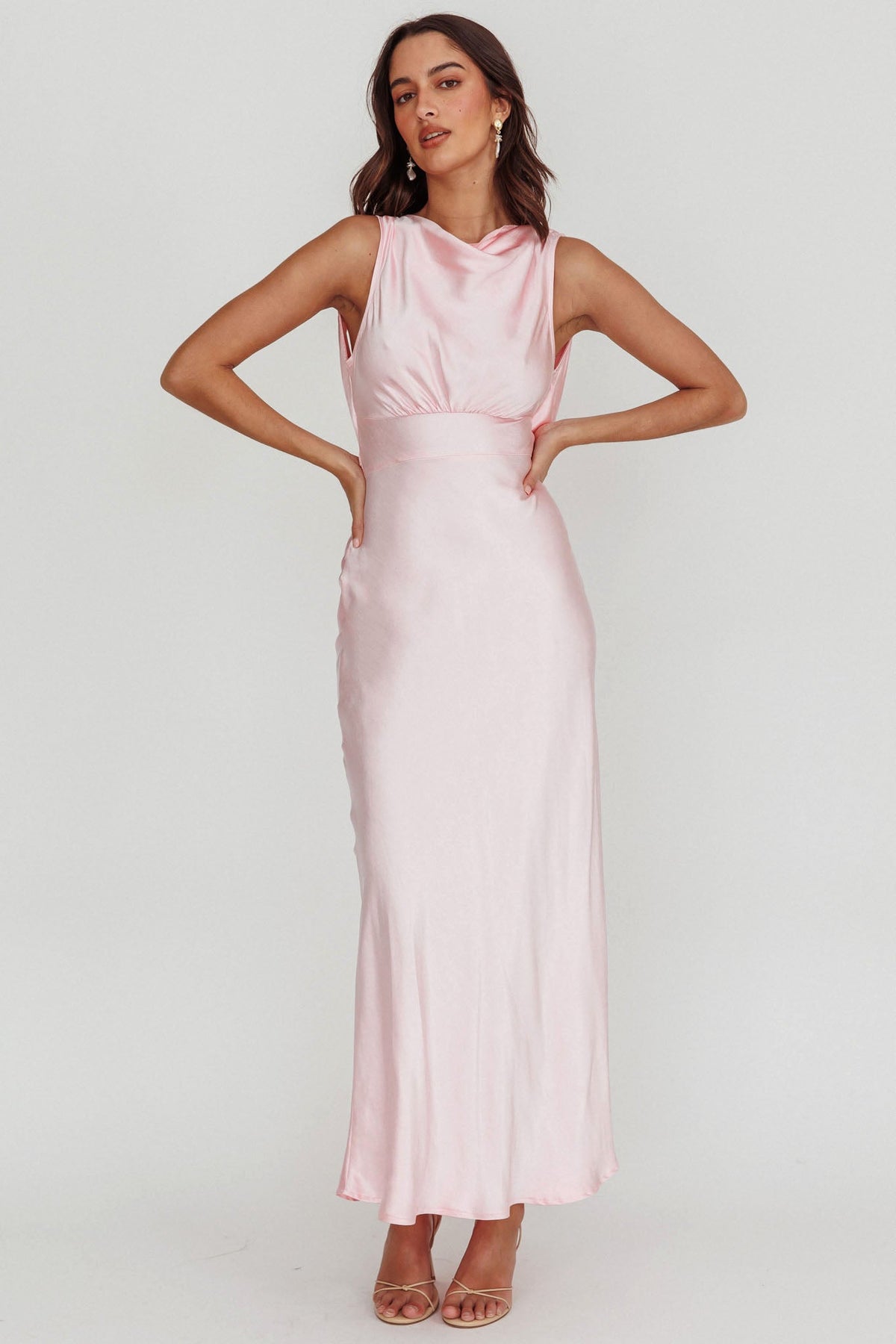 Isabella Satin Backless Maxi Dress Pink