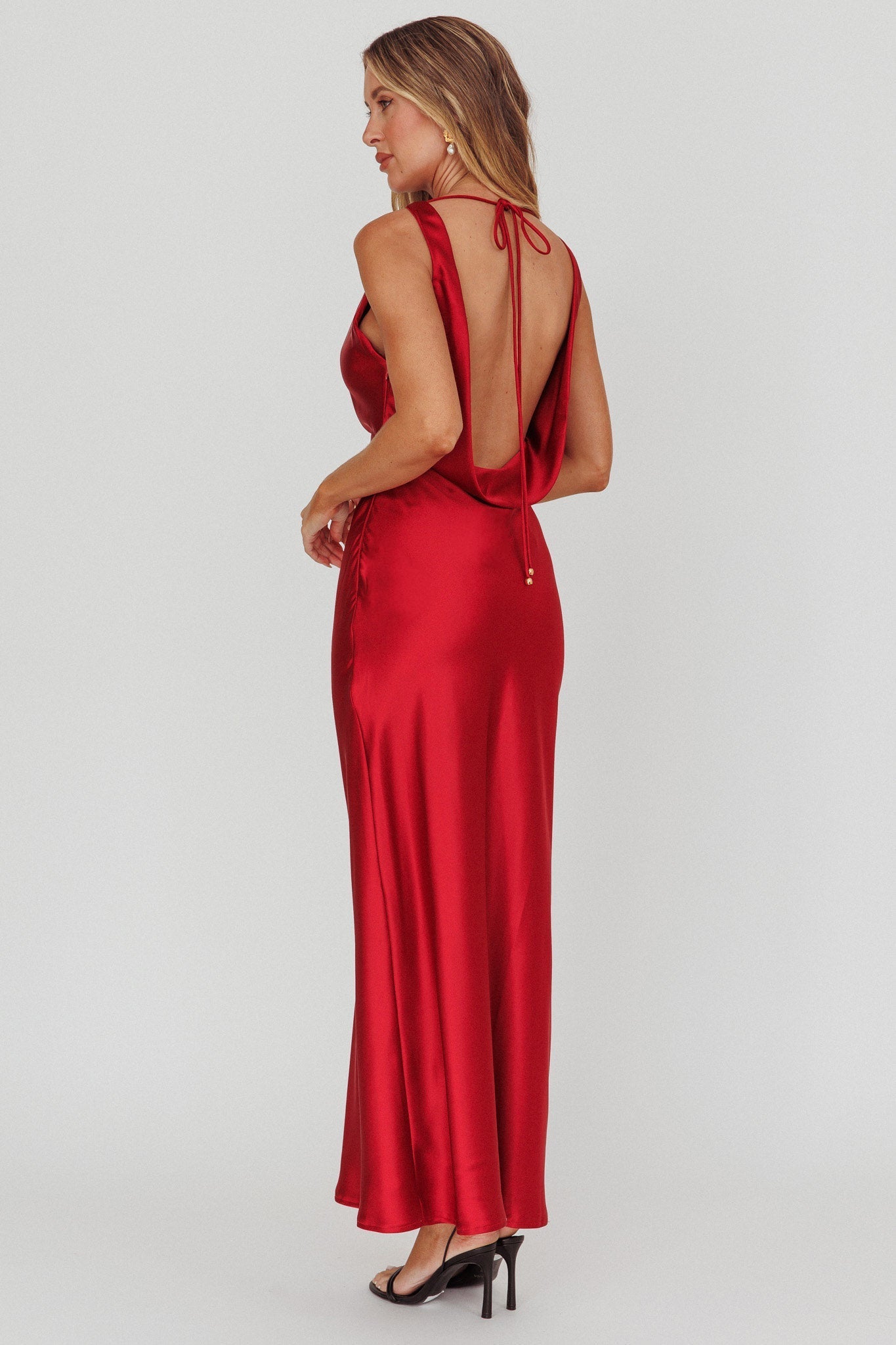Isabella Satin Backless Maxi Dress Wine