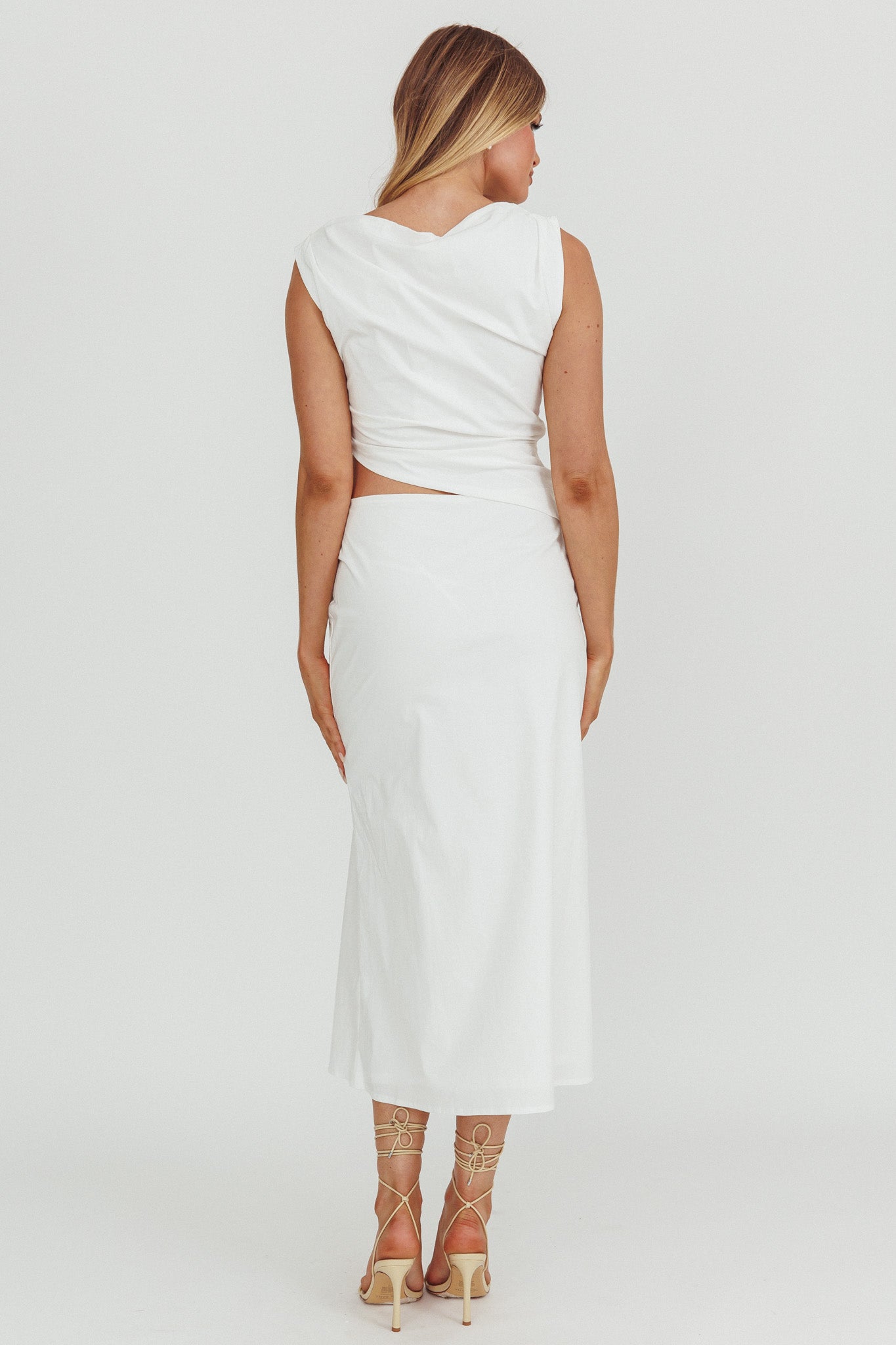 Lorely Boat Neck Cut Out Midi Dress White