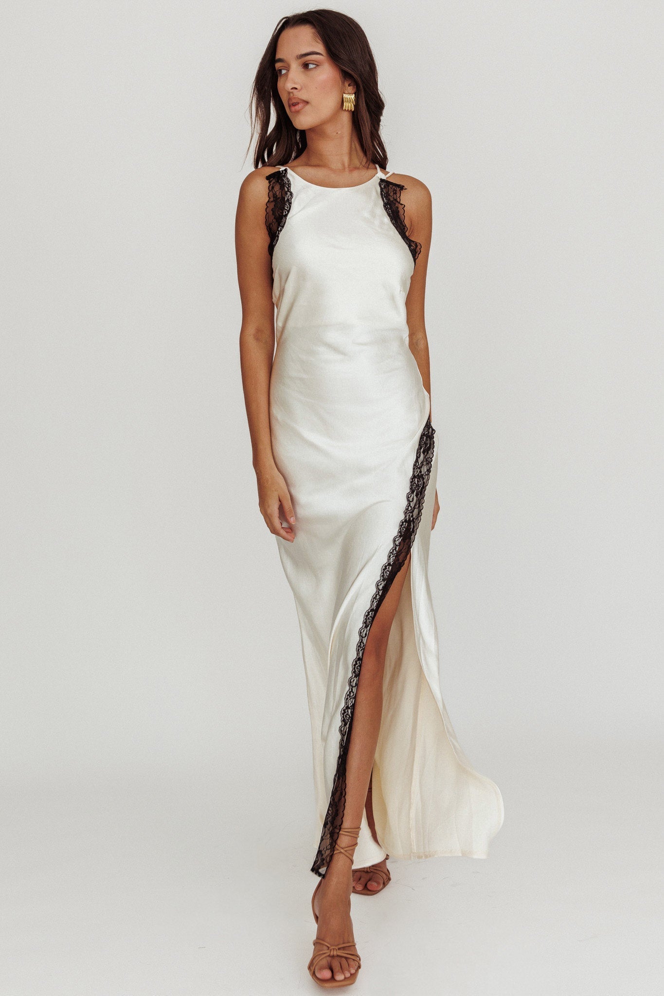Flying High Lace Trim Maxi Dress Oyster