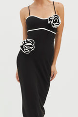 Griselda Flower Decoration Maxi Dress Black