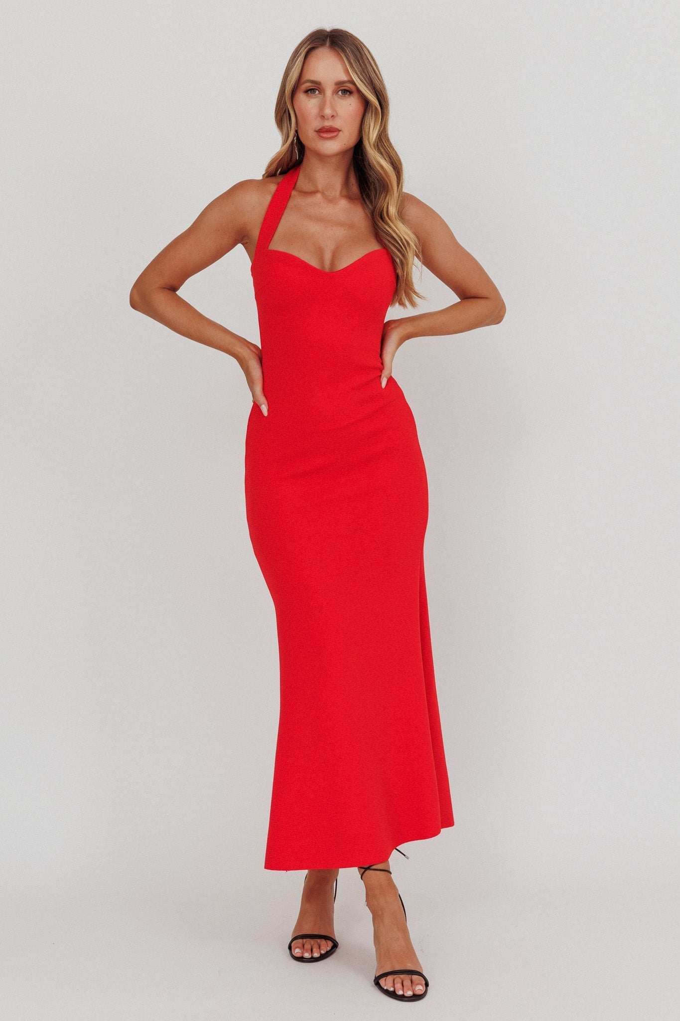 Fire Of Stars Halterneck Maxi Dress Red