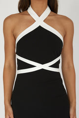 Eleganza Halterneck Contrast Maxi Dress Black