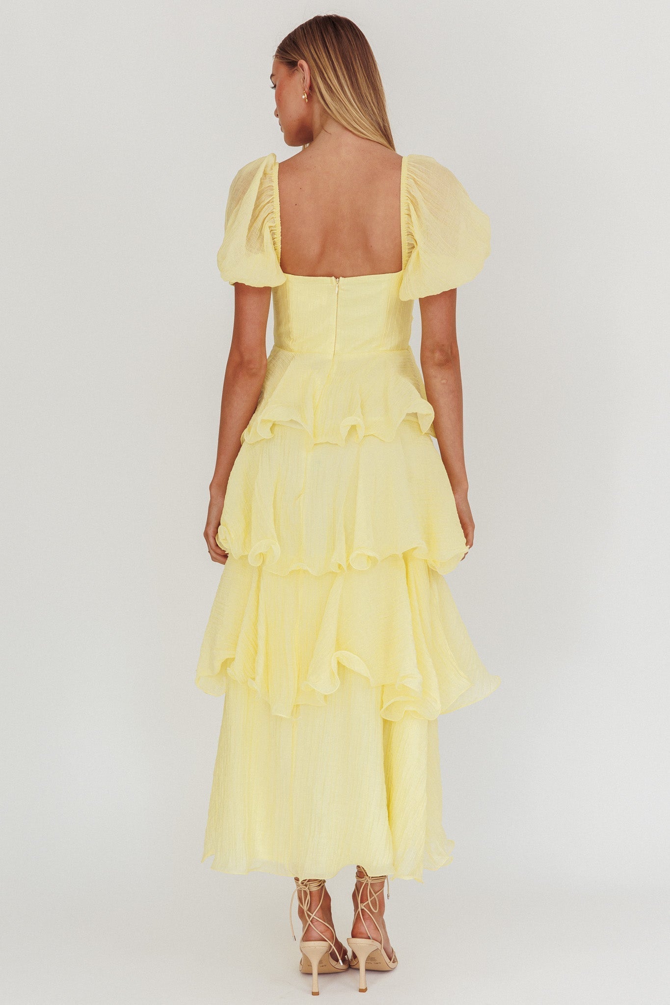 Giavana Puff Sleeve Layered Maxi Dress Lemon