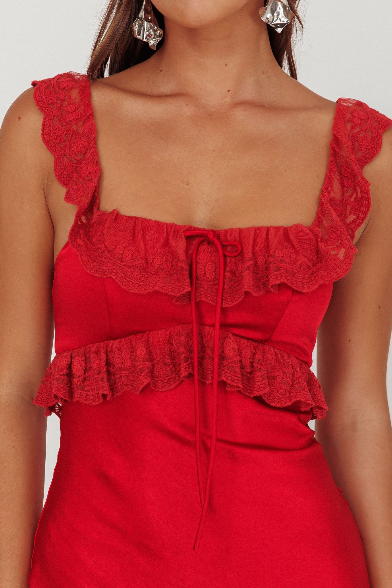 Escapade Lace Trim Maxi Dress Cherry