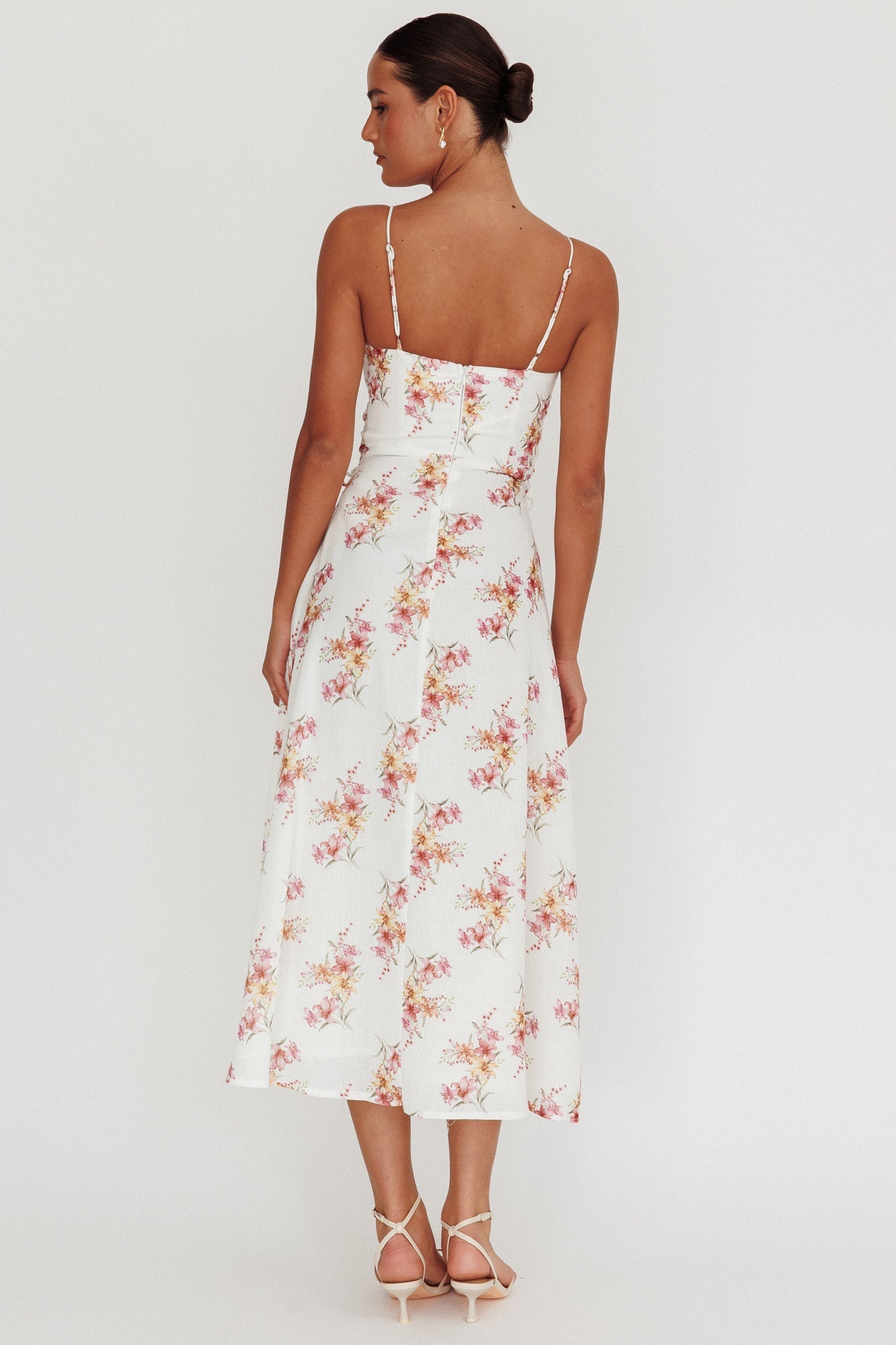 Kalaya Lace-Up Waist Midi Dress Floral