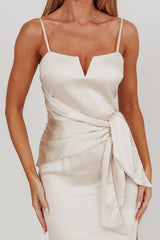 Celestine Waist Tie Satin Maxi Dress Light Champagne