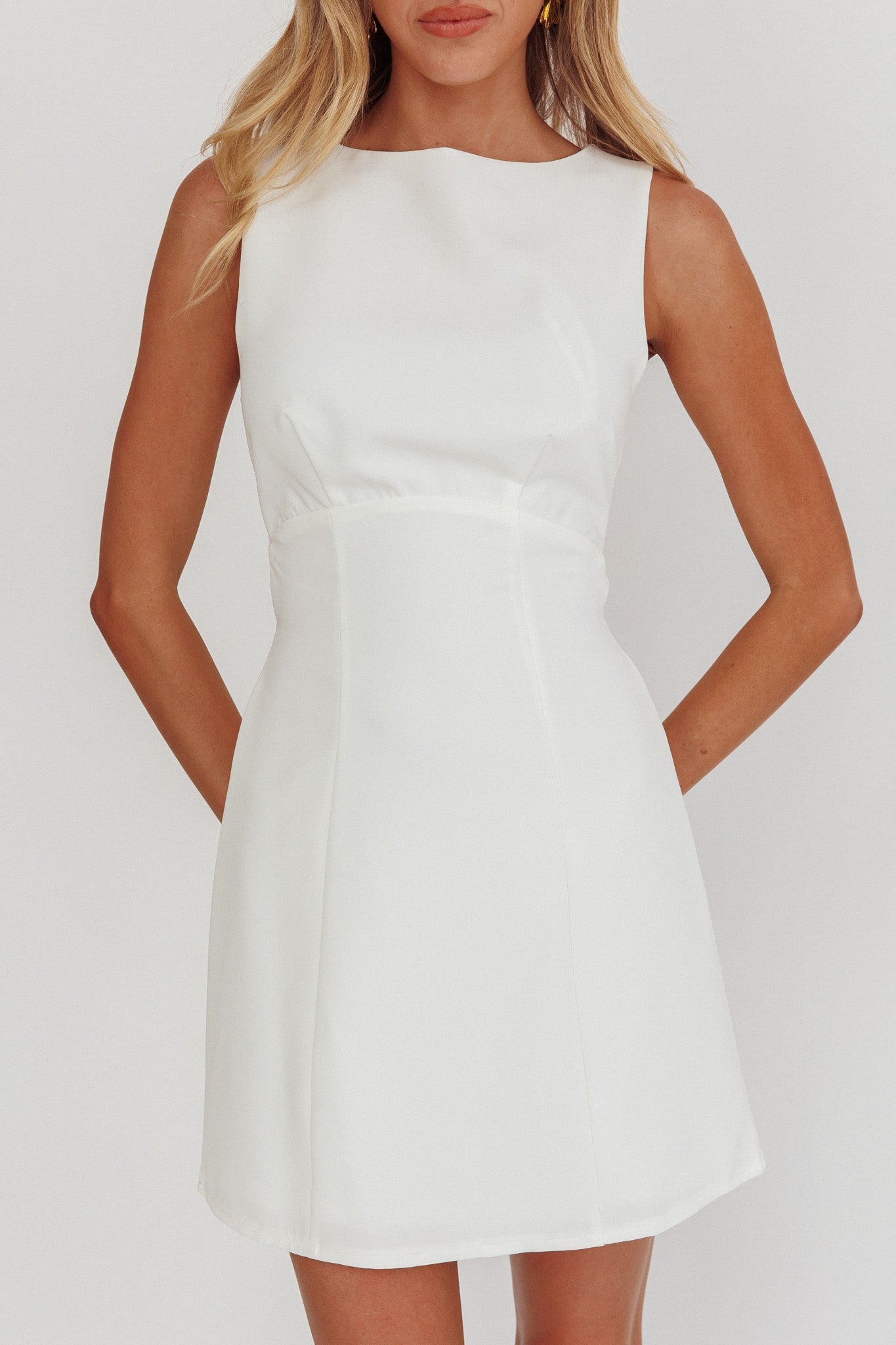Shannon Boat Neck Sleeveless Mini Dress White
