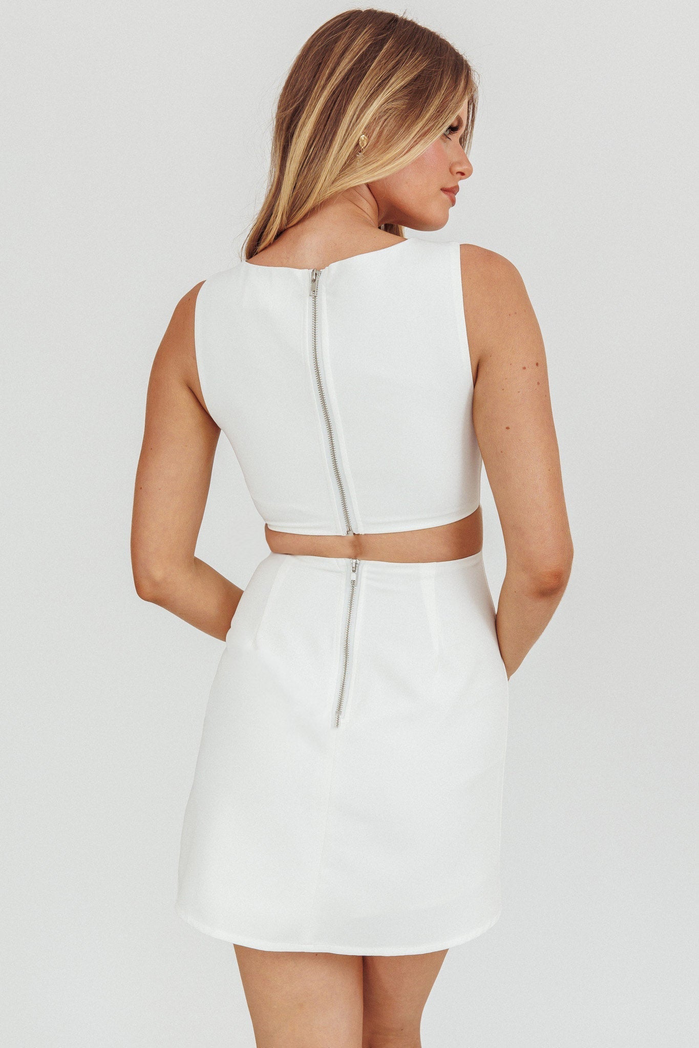 Shannon Boat Neck Sleeveless Mini Dress White