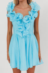 Nivaya Ruffle Neckline Mini Dress Ocean