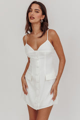 So Good Front Button Mini Dress White