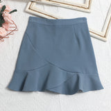 Real Shooting Small Lotus Leaf Side Fishtail Short Skirt Anti-Light High-Rise Thin A Word Bag Hip Skirt 8191 HZ1208