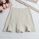 Real Shooting Small Lotus Leaf Side Fishtail Short Skirt Anti-Light High-Rise Thin A Word Bag Hip Skirt 8191 HZ1208