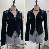 Real Shooting Irregular Zipper Collar Short Small Coat With Long Sleeves And Bottom Shirt 2680 HZ1208