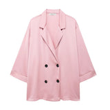 Street Wind Wrinkle Effect Double Buckle Blazer 4387127 Wrinkle Effect Pants 4387027 Set HZ1208