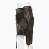 25 New Personality Irregular Splicing Niche Wear Rope Leather Clothes Two-Piece Skirt 1528 HZ1208