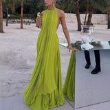 Sexy Women's New Sexy Sleeveless Slings Solid Folds Long Skirt Set HZ1208