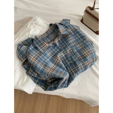 Grinding Blue Plaid Long-Sleeved Shirt Coat Women 2025 Spring And Autumn New French Retro Temperament Top Design Sense HZ1208