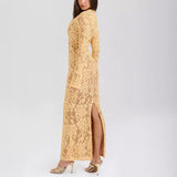 Sexy Women's New Deep V Long-Sleeved Netted Hollow Fishtail Skirt HZ1208