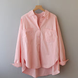 Cotton 2025 Spring And Autumn Dress Gentle Wind Folded On The Coat Soft Milk Blue Loose Thin Casual Ocean Shirt Woman HZ1208