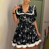 Women's New Printing Square Neck Tie Sling Skirt Folds Body Dress Dress Woman HZ1208