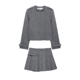 Autumn And Winter New Buckle Blended Coat 0034250 Wide Folded Skirt 0034251 HZ1208
