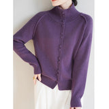 Autumn/Winter 2025 New Retro Buckle Design High-Necked Ladies Knitted Cardigan Pure Color Ocean Sweater Fashion HZ1208
