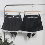 Real Shooting Leg Long Skirt Love Print Splicing Lace A Word 100 Folds Thin Bow Half-Dress Skirt 9339 HZ1208