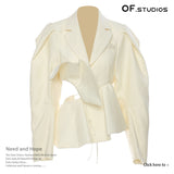 25 Early Autumn Heavy Industry Tuxedo Splicing Suit Personality Cut Long Coat Female 1820 HZ1208