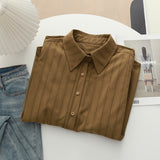 Skin Care Fine Wicked Striped Collar Long-Sleeved Shirt Women's Autumn And Winter New Overlays Thick Shirt Coat Top HZ1208