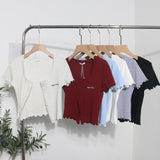 B01 Casual Wood-Eared Embroidery Short Small Cardigan Bottom Shirt T-Shirt T-Enum T-Shirt 89325 HZ1208