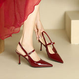 French Wine Red High-Heeled Sandals Women 2025 Summer New Bun Head Buckle Fine Temperament Single Shoe With Skirt HZ1208