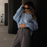 Autumn And Winter Lazy Tattered Loose Short Sweater Women's Hair Side To Make Old Brocing Woven Loose Velvet Long-Sleeved Top HZ1208