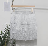 Shiny Tassel Dress Girl Autumn Design Small Babes Dance Irregular A Short Skirt 9039 HZ1208