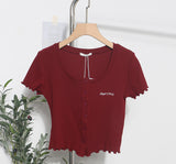 B01 Casual Wood-Eared Embroidery Short Small Cardigan Bottom Shirt T-Shirt T-Enum T-Shirt 89325 HZ1208